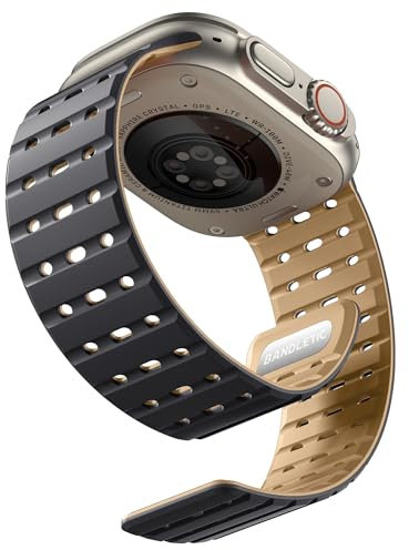 Bandletic Magnetic Strap Compatible with Apple Watch Strap 45mm 44mm 46mm 49mm 42mm, Soft Silicone Sport Band for Apple Watch Ultra 3/2/1/SE/iWatch Series 11 10 9 8 7 6 5 4 3 2 1 Men,Grey EarthyYellow