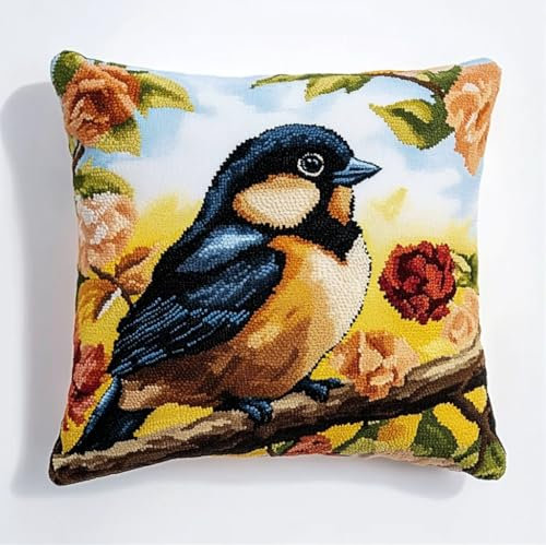 ORLUMY Latch Hook Rug Set, Diy Latch Hook Carpet Making Spatz 43X43Cm,17X17Zoll Latch Hooking Kits,Kissen Erwachsene Selber