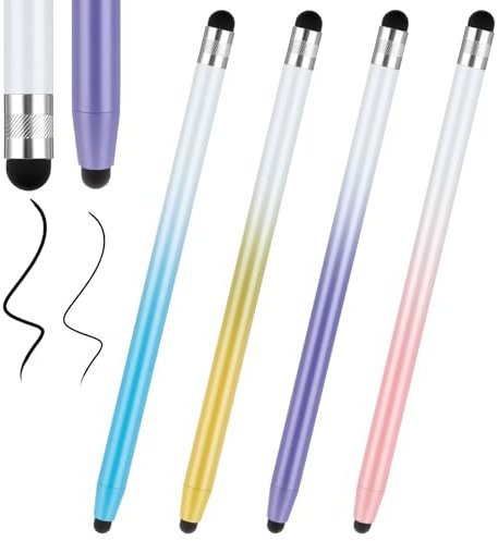 HJZHII 4 Pcs Stylus Pen for Touchscreen, 2-in-1 Tablet Pen High Precision Sensitivity Stylus Pens Compatible with All Capacitive Touch Screen Smartphone Smartwatch Gradient Color Fine Point Multicolor