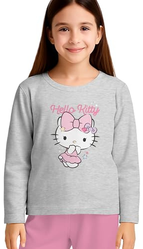 United Labels Hello Kitty Schlafanzug für Mädchen - Pink Bow Kinder Pyjama Set Langarm Oberteil mit Hose Rosa/Grau