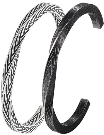 JewelryWe Wikinger Möbius Armreif für Herren, Edelstahl Nordisch Mobius Verdreht Manschette Armband Offen Armpsange Vintage Viking Amulett Schmuck Geschenk für Männer Frauen