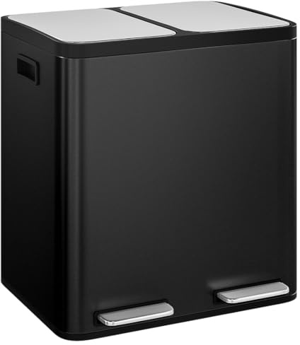 STEELSØN Epsilon Mülleimer 2 Fächer, 2x15L, Edelstahl Schwarz, Soft-Close | Mülltrennsystem Küche, Tretmülleimer mit Deckel, Abfalleimer, herausnehmbare Inneneimer, Recycling & Restmüll, Mülltrenner
