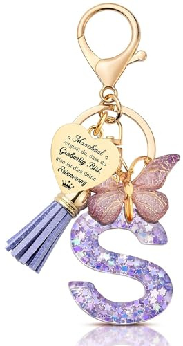 JANGYUHH Schlüsselanhänger Mädchen- Buchstabe Schlüssel–Anhänger Schmetterling–Schlüsselanhänger Personalisierte Geschenke Taschenanhänger Geschenk für Kinder,Frauen,Mädchen,Teenager