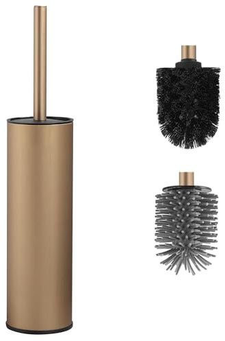 DAZI Klobürste freistehende, klobürste mit 2 Langen toilettenbürste silikon für eine Tiefenreinigung des Waschbeckens, WC Bürste mit Tropf-und Verstopfungshemmung. (Gebürstetes Champagnergold)
