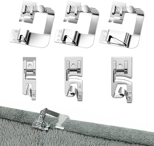6 Stück Nähfüsse Edelstahl, Rollsaumfuss Für Nähmaschine,Nähmaschine Zubehör, 3 Nähfüße Für Schmalen Rollsaum (3/4/6 Mm), 3 Nähfüße Für Breiten Rollsaum (4/8,6/8,8/8 Zoll)