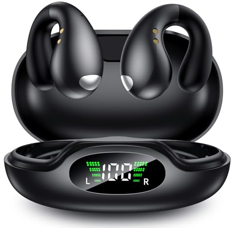 Boytond Ultra Open Ear Earbuds - Ergonomic Clip-On Earbuds, Bone Conduction Over-The-Ear Headphones with Waterproof Design and Secure Fit for Small Ears, Carbon Black