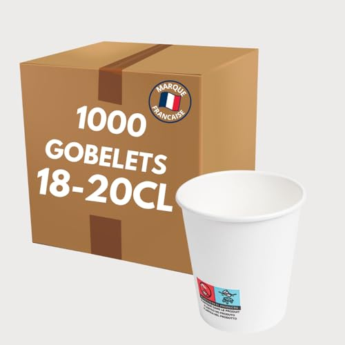 COVR 1000 Gobelets carton blanc 18-20cl - 7oz / 1000 unités, Recyclables, Boisson Chaude et Boisson Froide, Solide et Bonne Prise en Main, Résistant