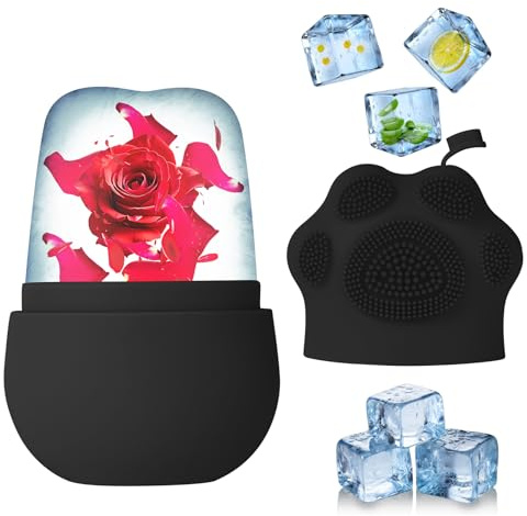 Beugo Ice Roller, Reusable Silicone Face Icer Mold for Men Women, Black | Ice Face Roller and Gua Sha Massage Tool Set, Leak-Proof, Food-Grade Silicone, Easy to Open, for Eye, Neck and Body