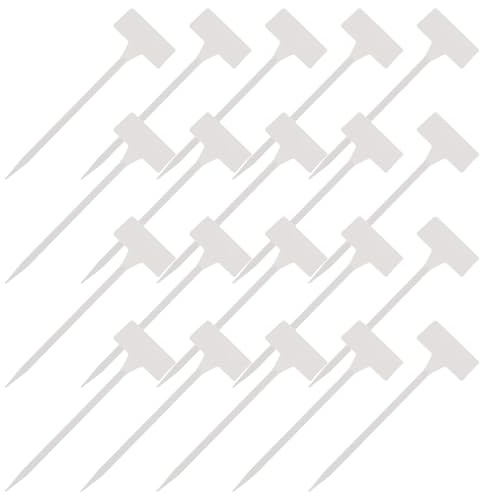 STAHAD Étiquettes de Jardinage en Plastique Blanc 30 Cm, Lot de 20 Marqueurs Imperméables en T pour Plantes, Pots et Serrage, Étiquettes Solide pour Identification Facile des Fleurs