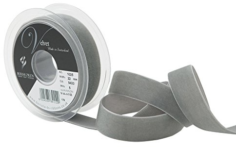 Berisfords Velvet Ribbon Grey 30mm - Nylon Craft Ribbon for Sewing, Gift Wrapping and Hair Accessories