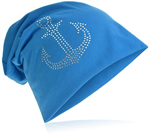Miobo Jersey Slouch Beanie mit Anker Style, Herren Damen,Einheitsgröße,StrassAnker Lichtblau