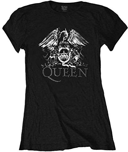 Rockoff Trade Women's Queen Crest Logo Diamante T-Shirt