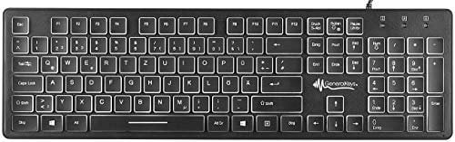 GeneralKeys PC Tastatur beleuchtet: Beleuchtete USB-Tastatur mit Nummernblock, deutsches Layout (QWERTZ) (Tastatur mit Beleuchtung, Gaming, Microsoft Office)
