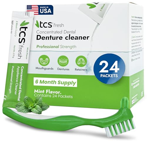 TCS Fresh Dental Appliance Cleaner Set - Professional Strength Concentrated Retainer Cleaner Solution with Soft Bristle Dental Brush (6 Month Supply)**G