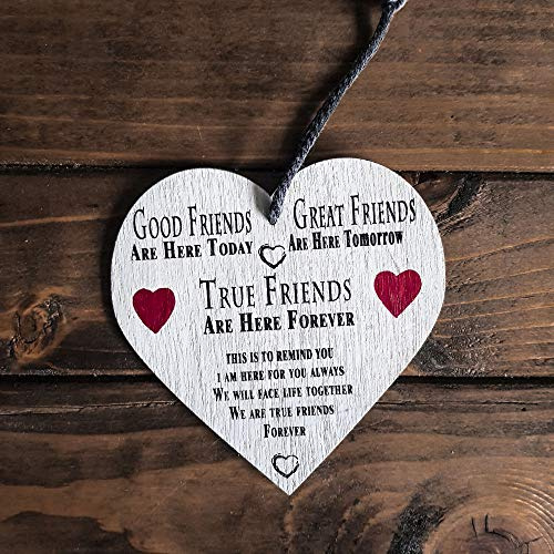 HomeZone Sentimental Heart Shaped Friendship Plaque - Novelty True Friends Quoted Message Board Wall Hanging Christmas Ornaments - Modern Home Decor Gifts Use for Christmas, Birthday, Friendship Day