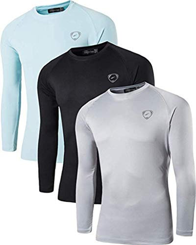 jeansian Homme 3 Packs Mens Sun Protection Outdoor Sports Long Sleeve Tee Tops T-Shirt LA245 PackE L