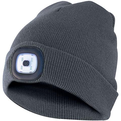 Velamp, Kappe mit LED-Frontleuchte, 100 Lumen, wiederaufladbar, waschbar, dunkelgrau