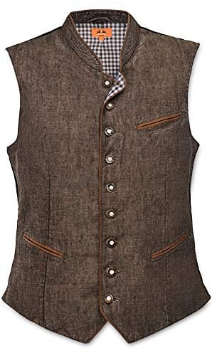 Maddox - Gilet per bimbi in lino, stile tradizionale bavarese, colore: verde oliva marrone 116