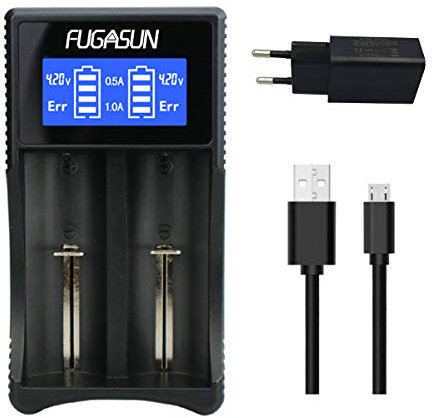 FUGASUN 18650 Chargeur de Batterie avec Adaptateur, LCD Chargeur Accu 18650 pour 26650 22650 20700 17670 17500 16340 (RCR123) 14500 10440 Ni-MH Ni-CD A AA AAA AAAA C