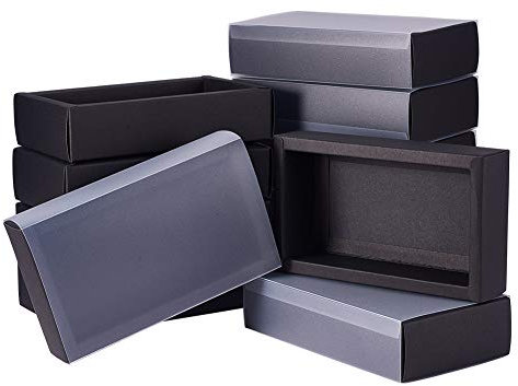 BENECREAT 12 Pack Kraftpapier Geschenkboxen mit klarem Deckel 17x10x4cm PVC Mattierte Abdeckung Kraftpapier Schublade Box für Seife Schmuck Unkraut Party Gefälligkeiten, Schwarz