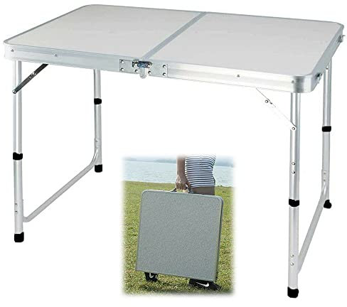 Lucn Tragbarer, rechteckiger Klapptisch, 120 x 60 cm, höhenverstellbar, mit Tragegriff, leicht, für den Außenbereich, Weiß, 120 x 60 cm