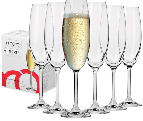 Krosno Crystal Champagnerflöten 6er Set 192.8 g Venezia Collection bleifreies Glas Flöten für Prosecco, Sekt, Champagner und Mimosen spülmaschinenfest, Made in Europe