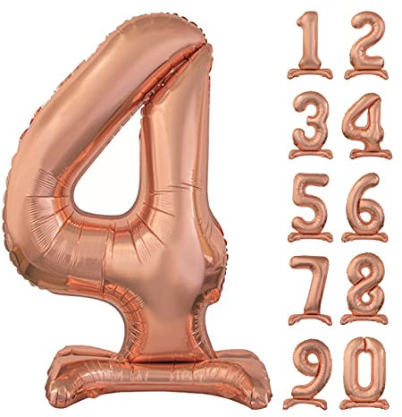 GoDan Beauty&Charm Riesige Luftballons Zahlen 0-9 zum Aufstellen auf dem Tisch 74 cm Folienballon Geburtstagsluftballons Zimmer und Raumdekoration beim Geburtstag Jubiläum Jahrestag (Zahl 4 Rosegold)