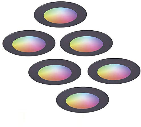 HOFTRONIC Aura - 6er Set Smart Home LED Einbaustrahler Schwarz - RGBWW 16,5 Millionen Farben - 12W 1050lm Extra hell - Deckenspots Rund Ø108mm - WiFi + Bluetooth - Alexa, Google Home & Siri