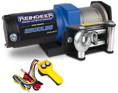 REINDEER Nuevo cabrestante de 12 V, capacidad de carga de 2500 libras, kit de cabrestante eléctrico para ATV UTV cable de acero con cable Hawse Fairlead impermeable IP67 con controles remotos de mano