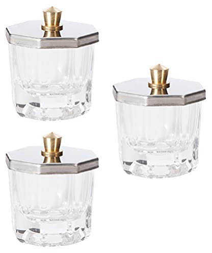 Minkissy 3pcs Nail Art Bowl with Lid Acrylic Liquid Powder Cup Durable Crystal Glass Container for Manicure Art Present for Women Special Occasions