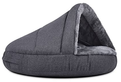 Mypado Hundehaus mit Kuschelfell und Dachstabilisierung - Hundehöhle mit Dach für Hunde - Synthetisch - Grau