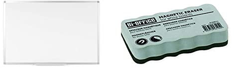 BoardsPlus - Magnetisches Whiteboard - 120 x 90 cm & Bi-Office Whiteboard Schwamm, Tafellöscher für Trockenreinigung auf glatten Oberflächen, Magnetisch, Grau, Sehr Leicht AA0105 11x6x2
