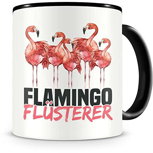 Samunshi® Flamingo Tasse mit Spruch Flamingo Flüsterer Geschenk für Flamingos Fans Kaffeebecher Kaffeetasse Lustige Tassen zum Geburtstag schwarz Keramik 300ml