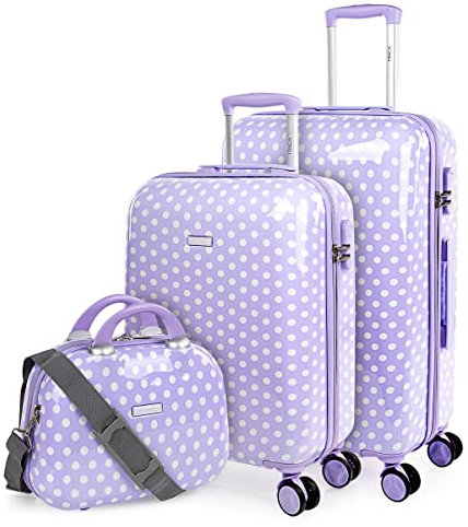 ITACA - Kulturbeutel für Frauen und Kinder aus Polycarbonat. Hochwertiger, Harter Kulturbeutel mit Tragegriff und verstellbarem Schultergurt. Elegante Marke, Punkte lila, 55 cm + 65 cm + 35 cm