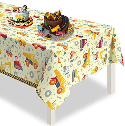 Xinvery Fahrzeuge Party Tischdecke, Gelbe Auto Tischdecke Gelb Engineering Fahrzeug Tischdecken Dekorationen für Jungen Kinder Geburtstag Baby Shower Party 137 x 274cm