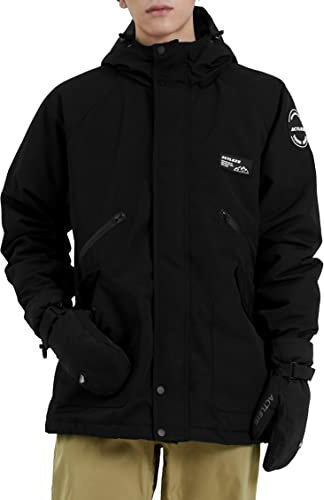 Actleis Herren Wasserdichte Skijacke Winter Warm Winddicht Schneemantel Snowboard Kapuze Windbreaker, schwarz, Large