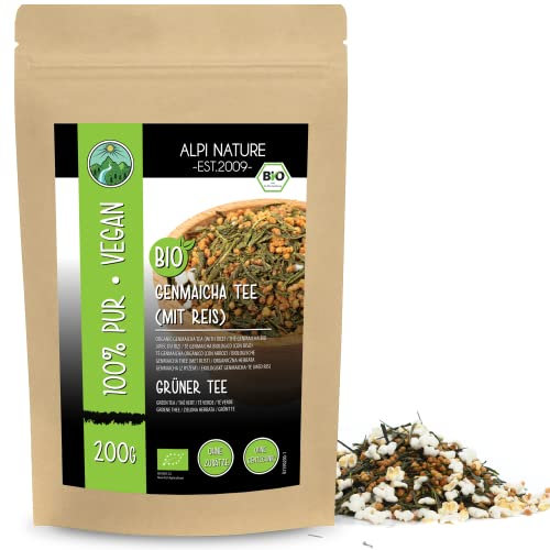 Organic Genmaicha Tea 200g 7.1 oz by Alpi Nature, Japanese Green Tea with Roasted Brown Rice, Naturally Caffeinated