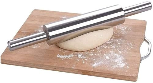 Mattarello francese professionale per cottura al forno, acciaio inossidabile di alta qualità, design leggero e facile da arrotolare | Mattarello in metallo e mattarello fondente per crosta di torta,