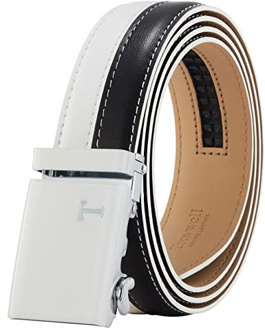 Tonywell Herren Colorful Ratchet Belt, Schwarz/Weiß Gürtel Polnisch Weiß Schnalle, 32 to 45 Waist Adjustable