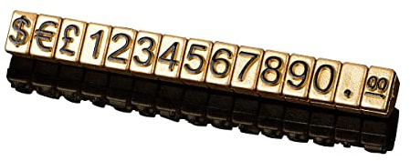 Boxonly 10 Stück digitale Preisschilder, Metall, Preisschilder, arabische Zahlen, Preisanzeige, 3 x 5 mm, goldfarbene Basis, schwarzes Wort