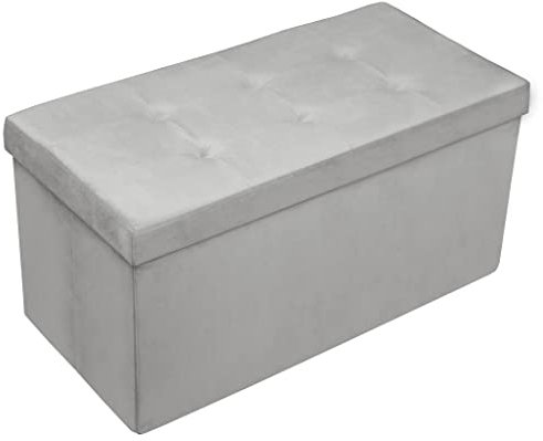 HomeHarmony® Velvet Folding Storage Bench Ottoman Footrest Seat Toy Box Storage Chest (Silver, Large)
