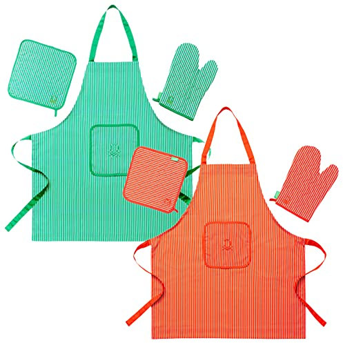 UNITED COLORS OF BENETTON. Confezione da 2 grembiuli, 2 guanti e 2 presine, Verde e arancione