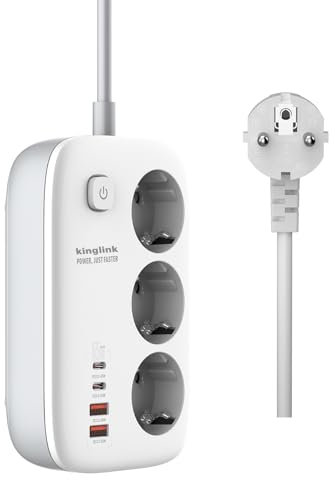 Steckdosenleiste mit 65W USB C Ladegerät, 3-Fach Mehrfachsteckdose mit Schalter, GaN USB C Netzteil für iPhone, iPad, MacBook Air/Pro, Galaxy, Huawei, Switch, Dell Laptop. 2M Kabel, Weiß