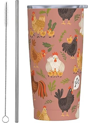 Kaireno Huhn Tumbler Hahn Thema Edelstahl Isolierte Becher mit Deckel und Strohhalm Wiederverwendbar Niedlich Henne Kaffee Reisebecher Tee Trinken Wasser Wein Tassen Geburtstagsgeschenk für Frauen 590