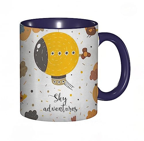RFSHOP Kaffeetasse Fliegen mit Led Zeppelin und Himmel Abenteuer mit Vögeln in Regenschauer Kunstdruck 325 ml Keramik Teetasse mit Griff für Home Office Weihnachten Geburtstag