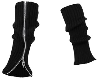 MERSADA Bein Stulpen Damen warme und bequeme Beinstulpen gestrickt Stulpen Beinwärmer Reißverschluss (schwarz)