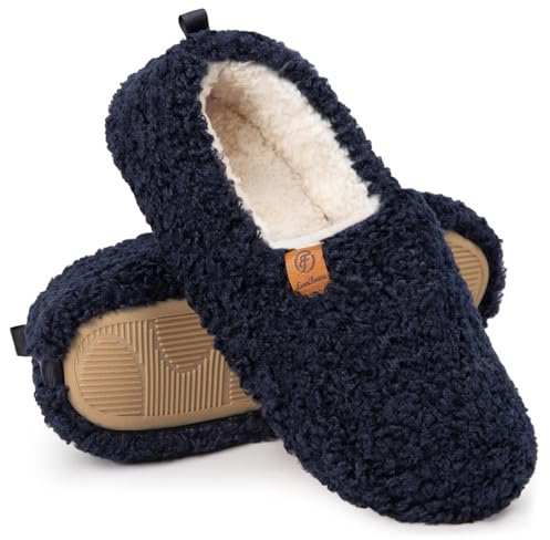 EverFoams Damen Warme Hausschuhe Kunstwolle Memory Foam Geschlossen Pantoffeln Marineblau, 36-37 EU