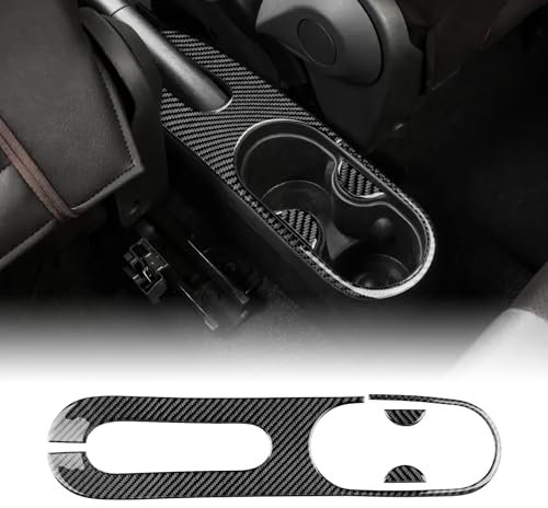 KUNGKIC Per Fiat 500 2011-2023 Abarth 595 2012-2023 Auto freno a mano pannello tazza acqua telaio portabicchieri adesivo in fibra di carbonio accessori decorativi per interni regalo (Nero)
