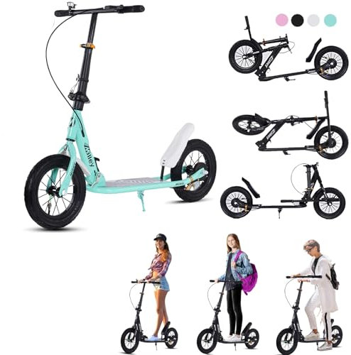 GHBXJX City Roller 290mm XXL Big Wheel Scooter Erwachsene 150 kg Tragkraft, Klappbarer Cityroller mit Handbremse und Bremse, Tretroller Kinder ab 7, Kickscooter für Erwachsene und Kinder,Grün
