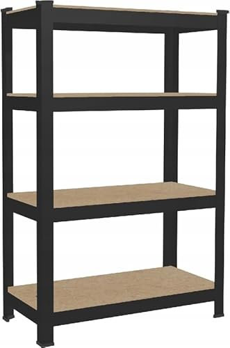 VBChome Lagerregal 70 x 150 x 30 cm Schwarz Standregal mit 4 Fächern Metallregale HDF-Platten Kellerregal Schwerlastregal Garagenregal Werkstattregal